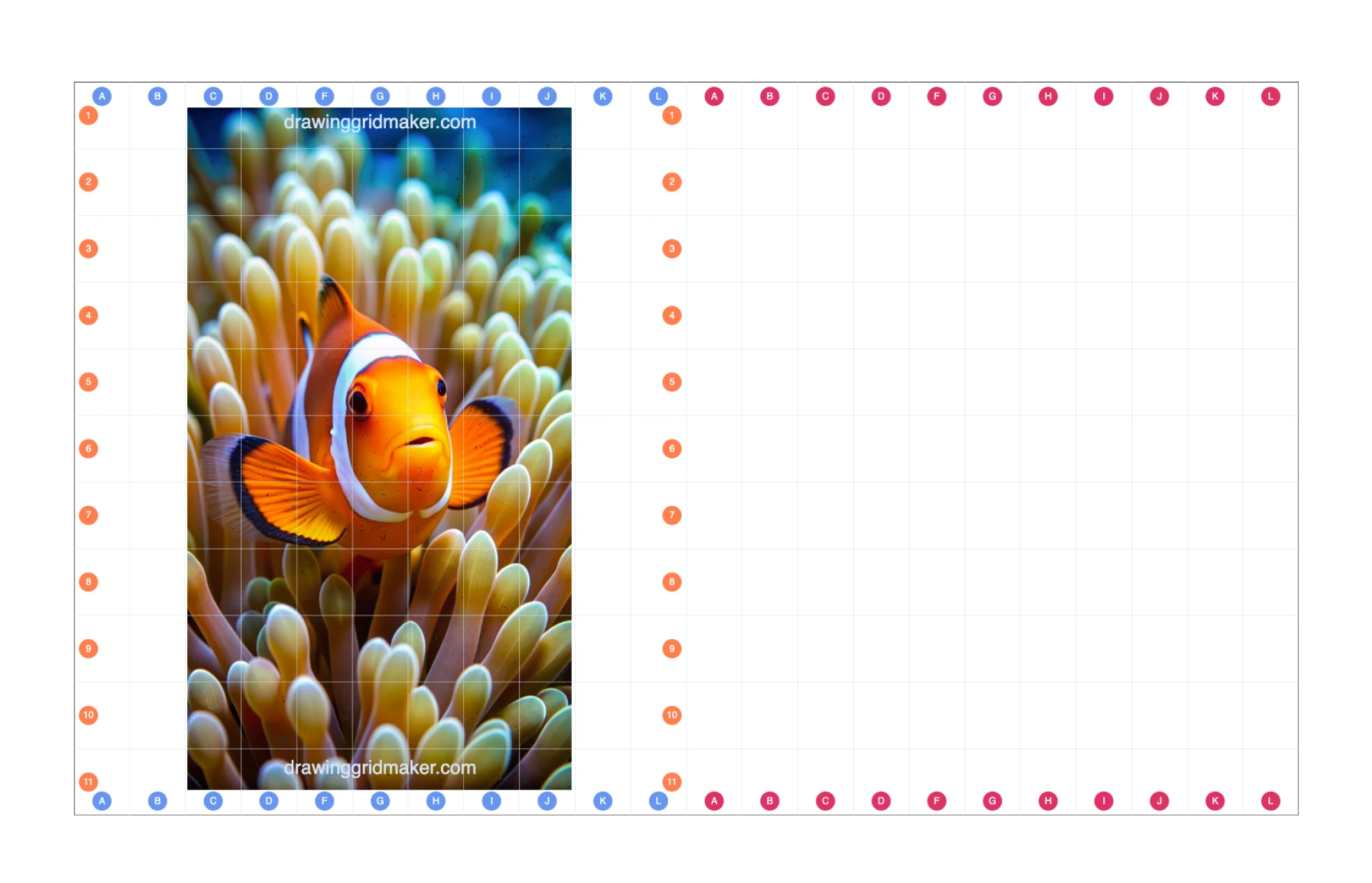 Free Download Easy Grid Drawing Worksheet Pdf: Animals Clounfish